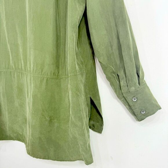 Alex Garfield Hunter Green Button Up Long Sleeve Cupro Tunic Blouse - Picture 7 of 16